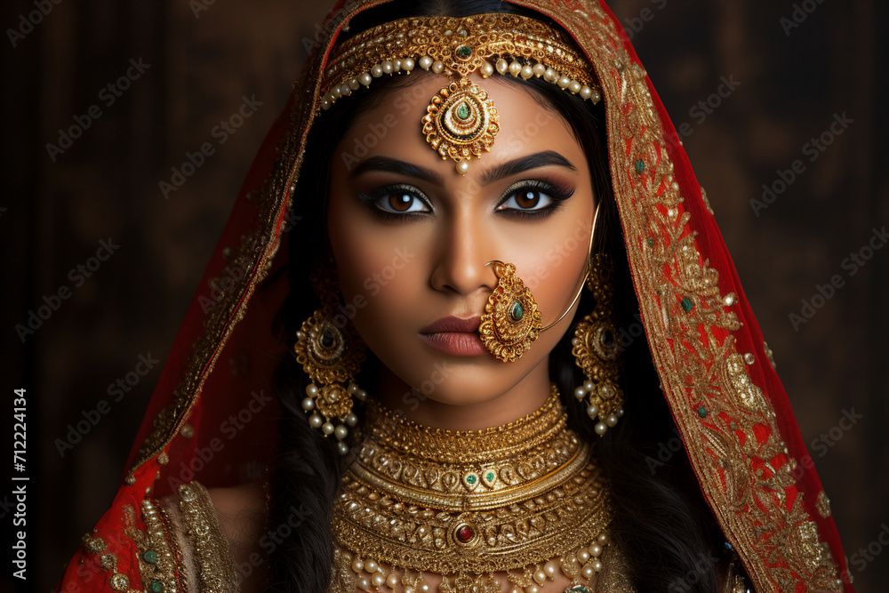 Generative AI picture of stunning lady dressed in traditional costume on her wedding day
