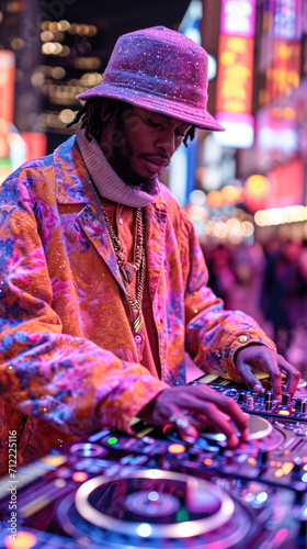 Male DJ playing music at Times Square in New York