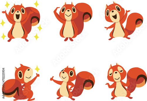 手描きのかわいいリスキャラクターセット1　(バンザイ、了解、いいね他)