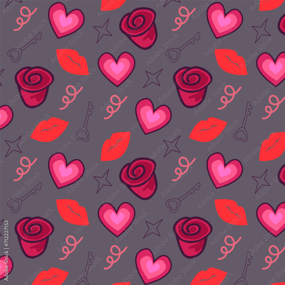 seamless pattern with love key kiss and hearts seamless pattern with love key kiss and hearts