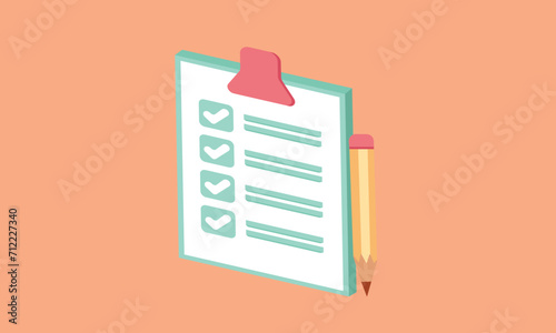 3D White clipboard with checklist.3d goal for technology,online social media usage illustration.