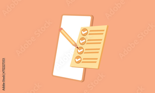 3D Smartphone with checklist and pencil. Task management todo checklist, Successful completion of business tasks.3d goal for technology,online social media usage illustration.