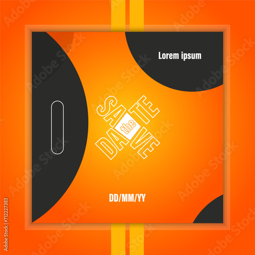 Conceptual Orange Save the Date Text Design on Abstract Black Background. Vector illustration.
