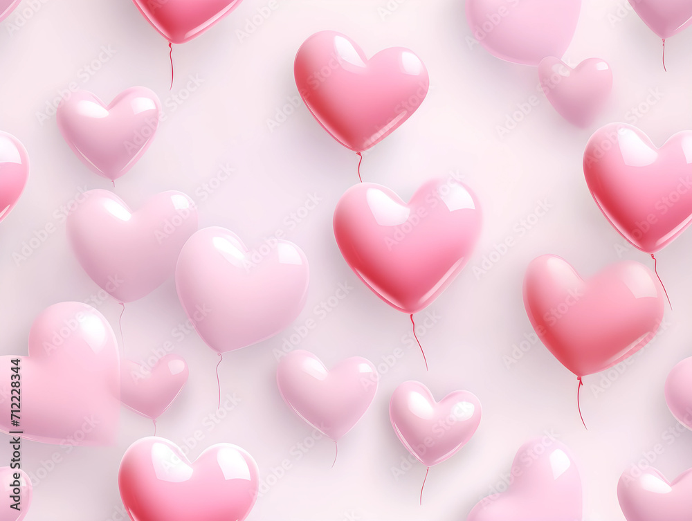 Pink Heart Balloons Floating on Light Pink Seamless Pattern Background