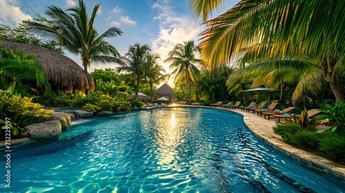 A tropical paradise at a poolside resort © MagicS