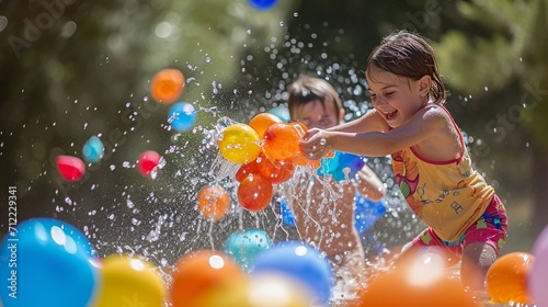 A water-themed birthday party with water balloons, water guns, and playful splashing activities for kids