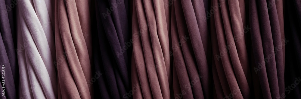 Obraz premium Assorted drapery fabrics hanging in a range of colors and textures.