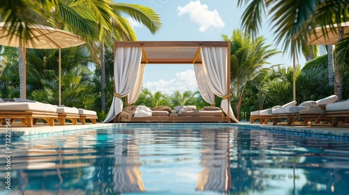 A luxury poolside experience, where guests bask in the opulence of cabanas photo