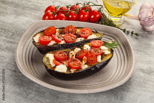 Baked eggplant with cheese and tomato
