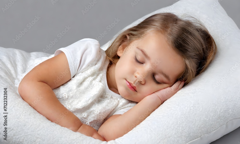 Cute little child girl boy sleeping well alone in bed