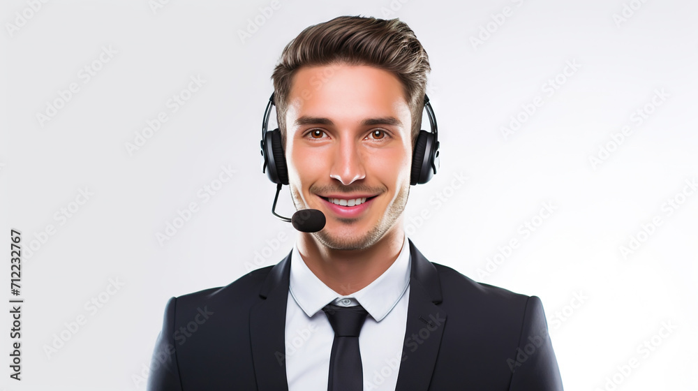 Male customer service representative in headset consulting clients online. Call center agent. Generative AI Male customer service representative in headset consulting clients online. Call center agent. Generative AI