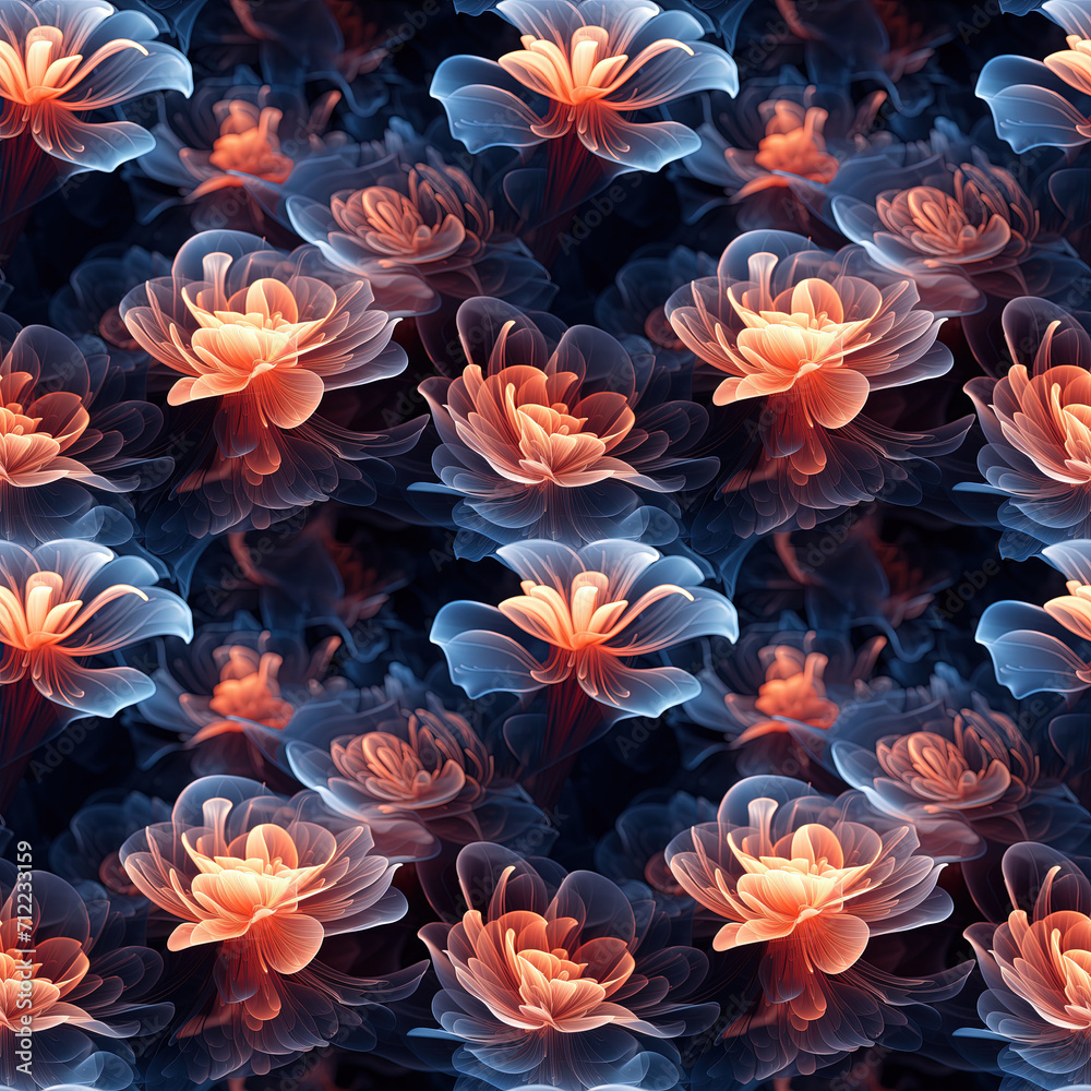 Seamless pattern with flowers. Glowing puff flowers Seamless pattern with flowers. Glowing puff flowers