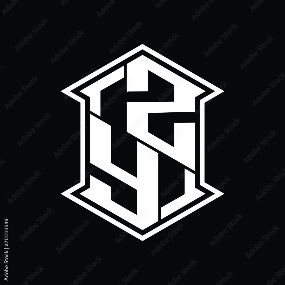ZY Logo monogram hexagon shield shape up and down with sharp corner isolated style design ZY Logo monogram hexagon shield shape up and down with sharp corner isolated style design