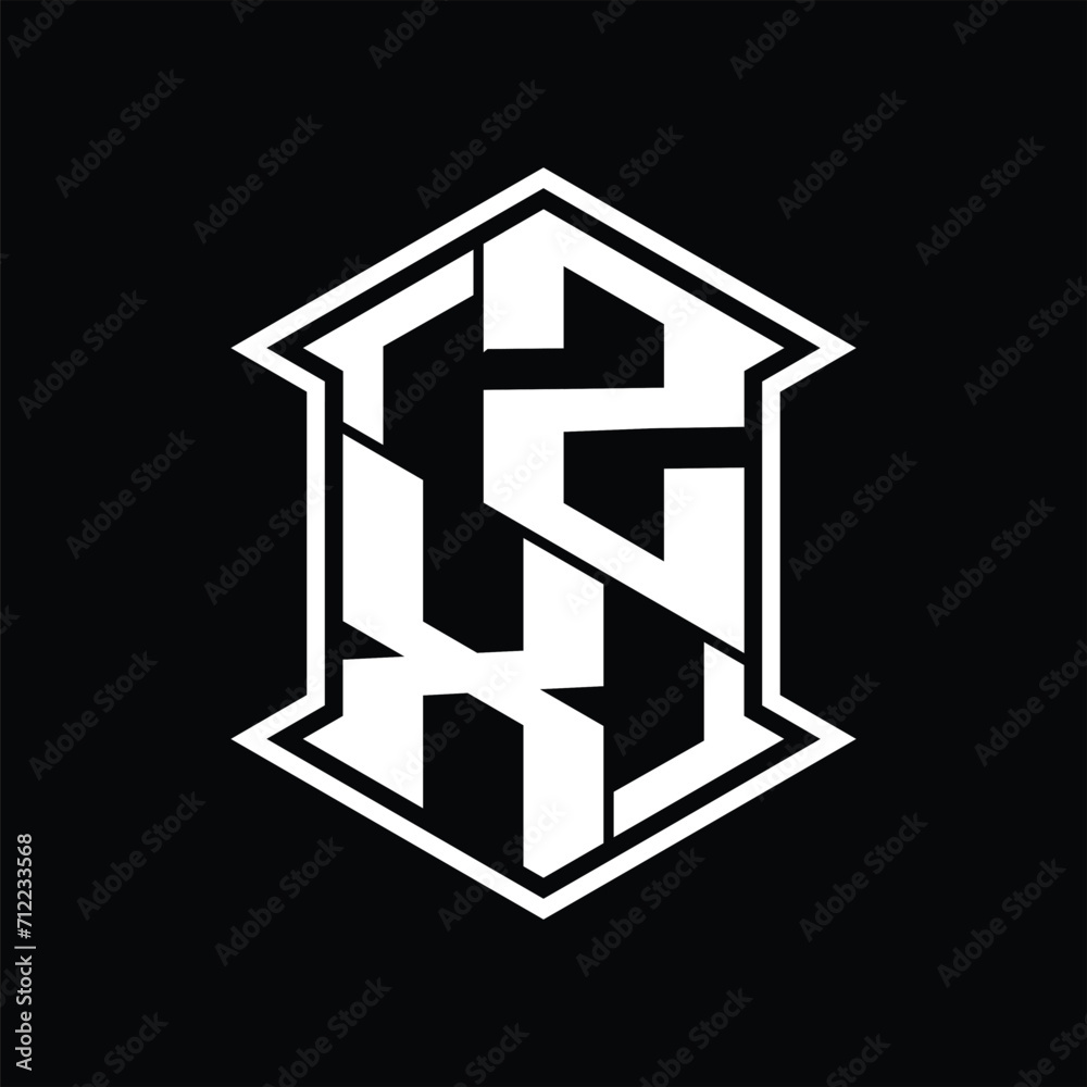 ZX Logo monogram hexagon shield shape up and down with sharp corner isolated style design ZX Logo monogram hexagon shield shape up and down with sharp corner isolated style design