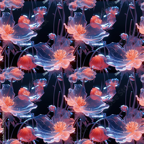 Seamless pattern with flowers. Glowing puff flowers