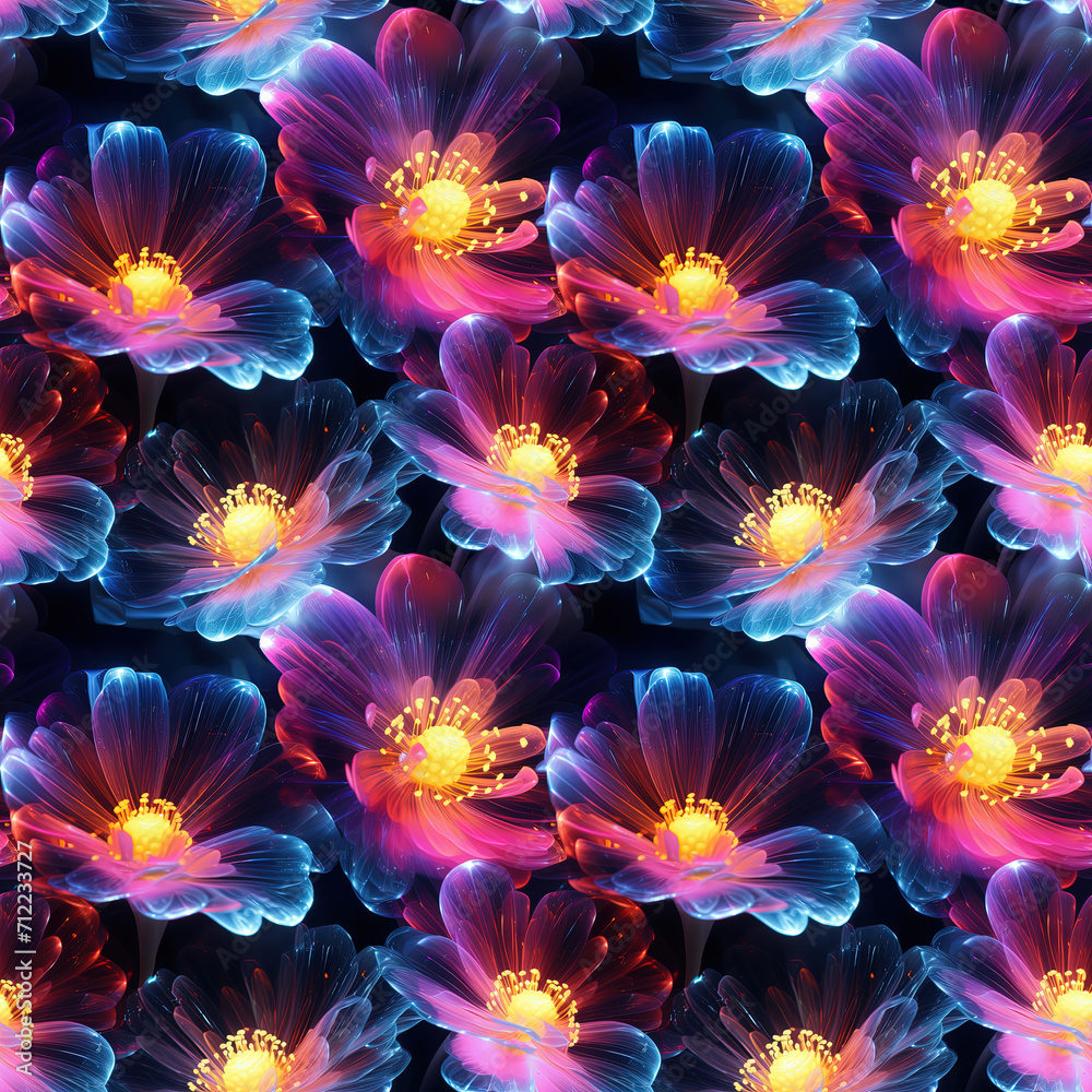 Fototapeta premium Seamless pattern with flowers. Glowing puff flowers