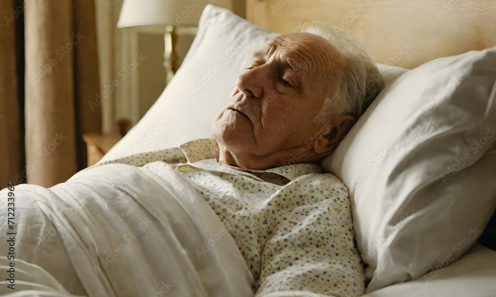 Elderly eighty plus year old man recovering in a hospital bed. Elderly eighty plus year old man recovering in a hospital bed.