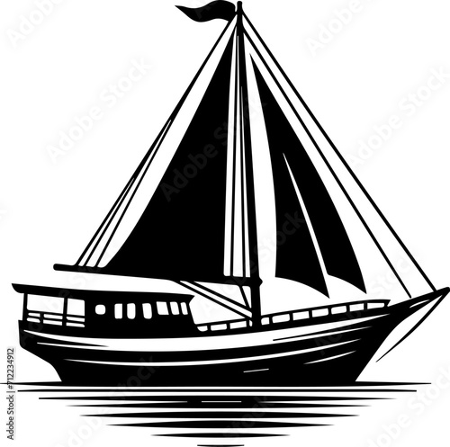 Boat Silhouette Vector Ship Silhouette On Water Sailing Boat Vector Silhouette photo