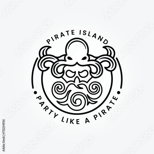 Skull pirates logo line art design vector illustration