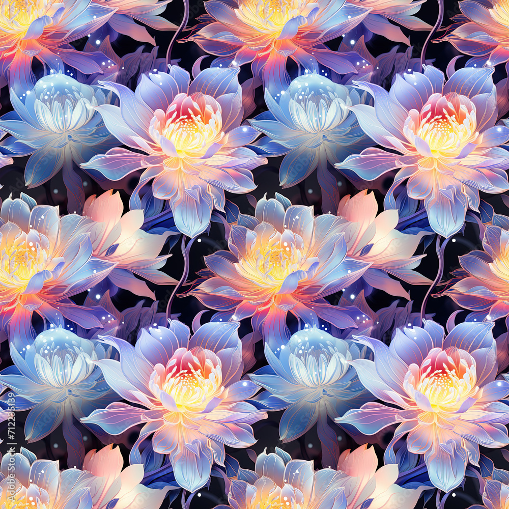 Seamless pattern with flowers. Glowing puff flowers Seamless pattern with flowers. Glowing puff flowers