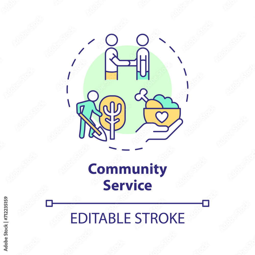 2D editable multicolor community service icon, simple isolated vector, thin line illustration representing extracurricular activities.