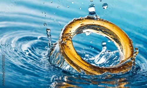 A golden ring in a splash of blue water