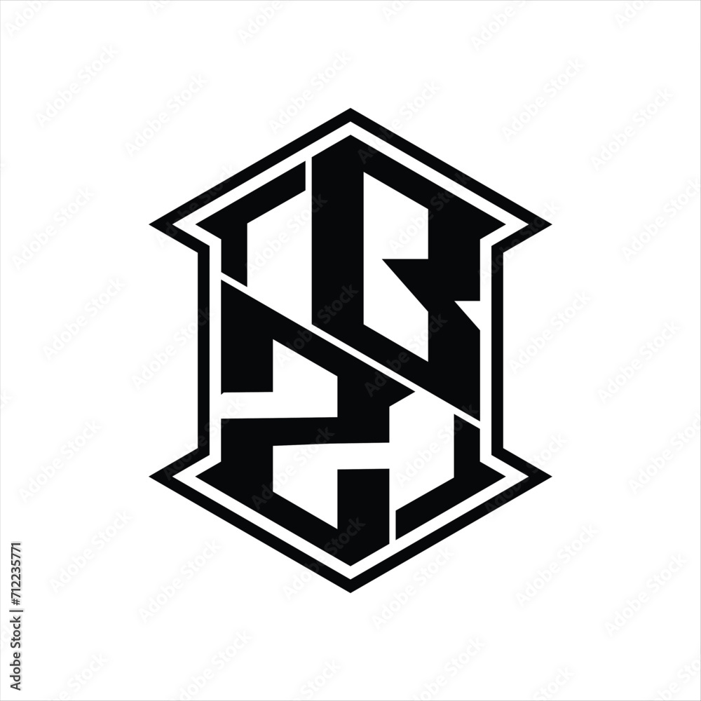 BZ Logo monogram hexagon shield shape up and down with sharp corner isolated style design BZ Logo monogram hexagon shield shape up and down with sharp corner isolated style design