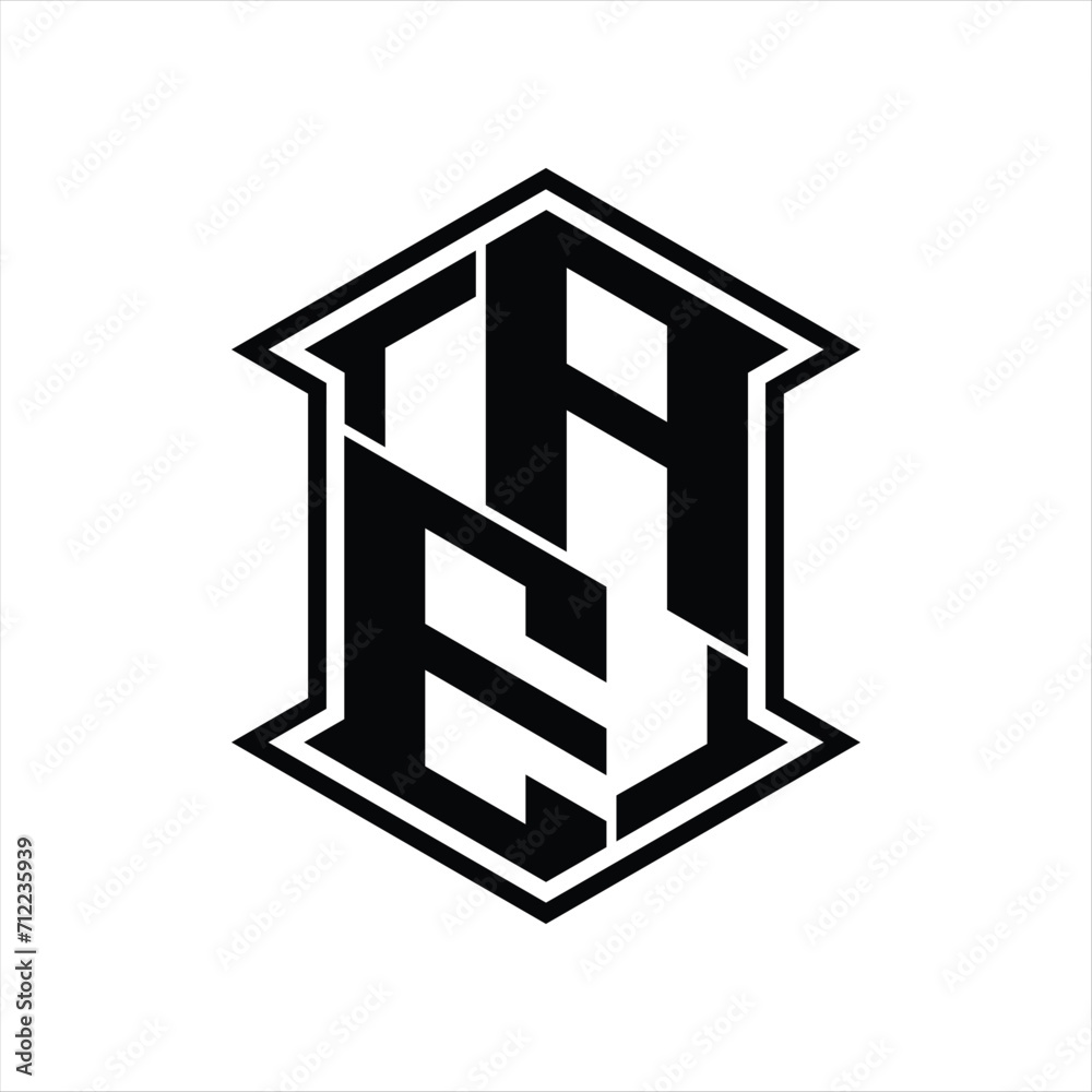AE Logo monogram hexagon shield shape up and down with sharp corner isolated style design AE Logo monogram hexagon shield shape up and down with sharp corner isolated style design