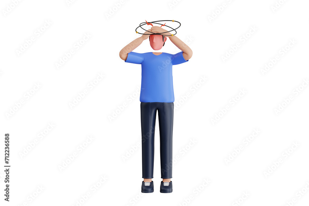 Male Suffering Of Headache 3D Illustration. Man having headache 3d illustration