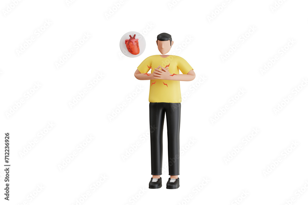 Man suffering from heart attack 3d illustration. Man with heart attack symptom 3d illustration