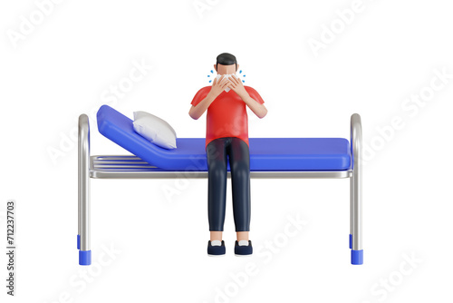 Flu and Cold Sickness 3D Illustration. Male Sneezing With Runny Nose 3D Illustration