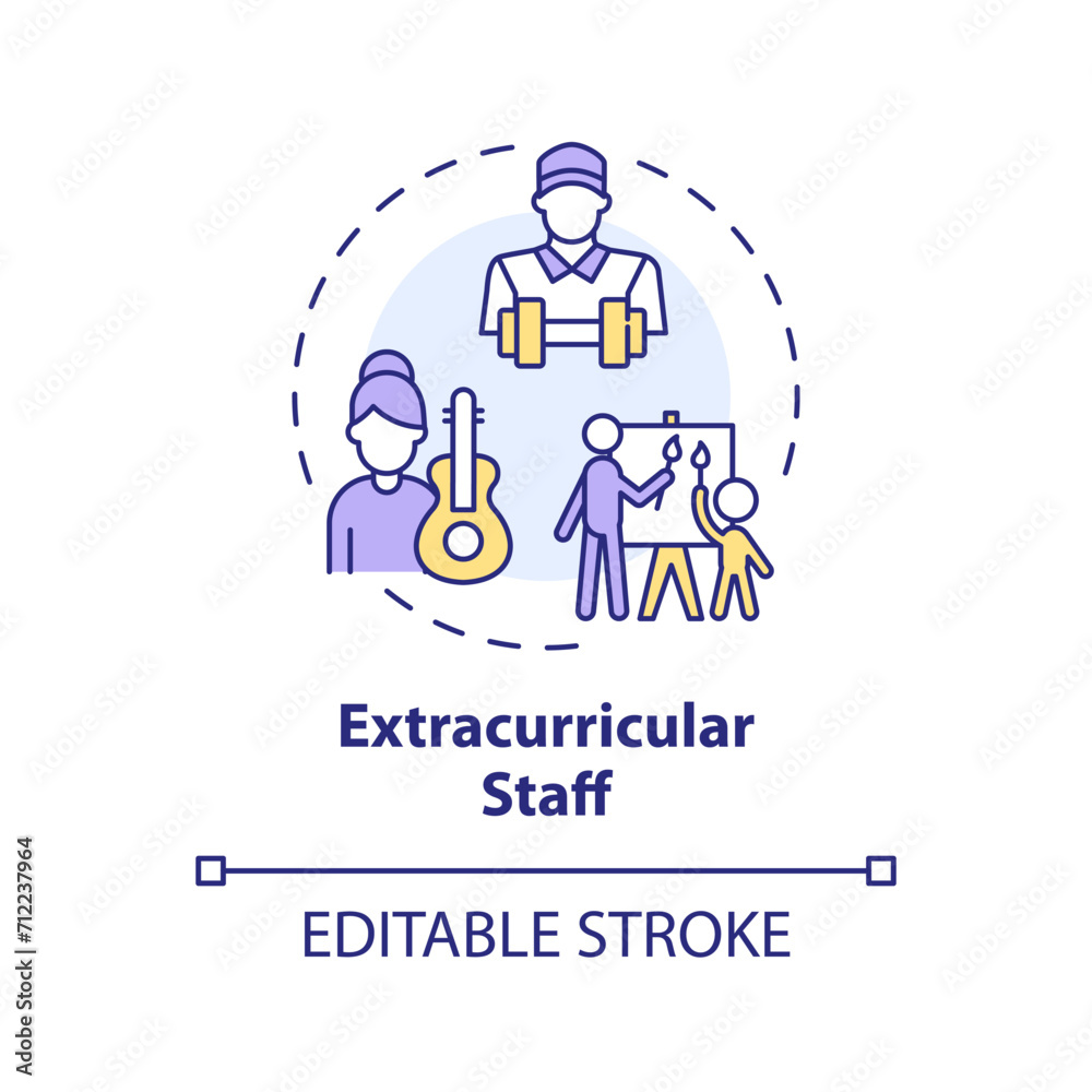 2D editable multicolor extracurricular staff icon, simple isolated vector, thin line illustration representing extracurricular activities.