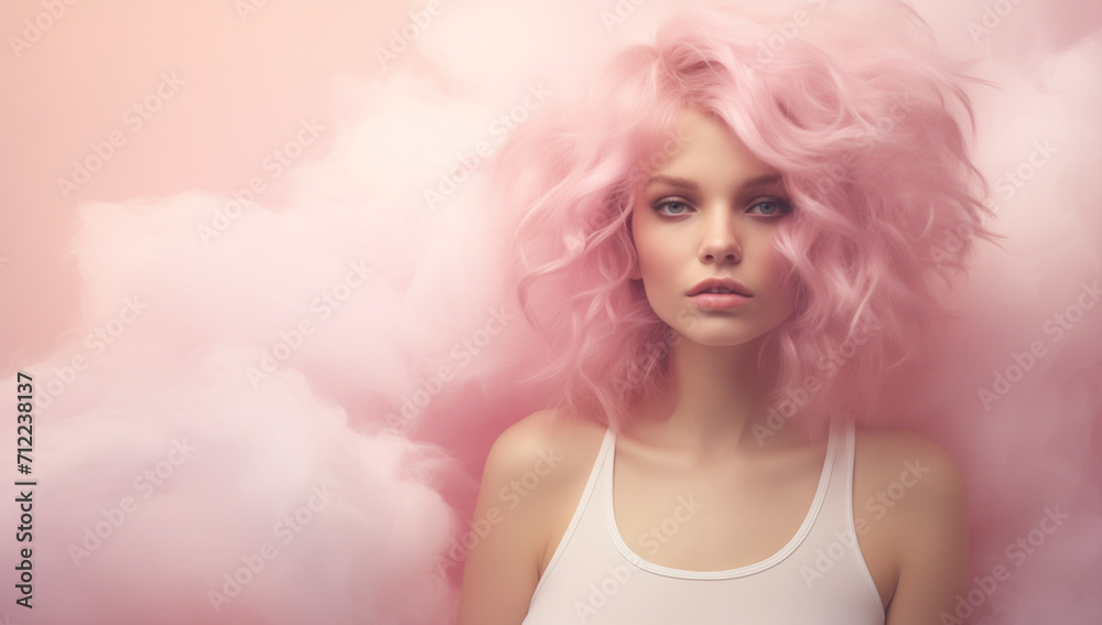portrait of a beautiful woman with pink hair and a pink background, portrait of a beautiful woman with pink hair and a pink background,