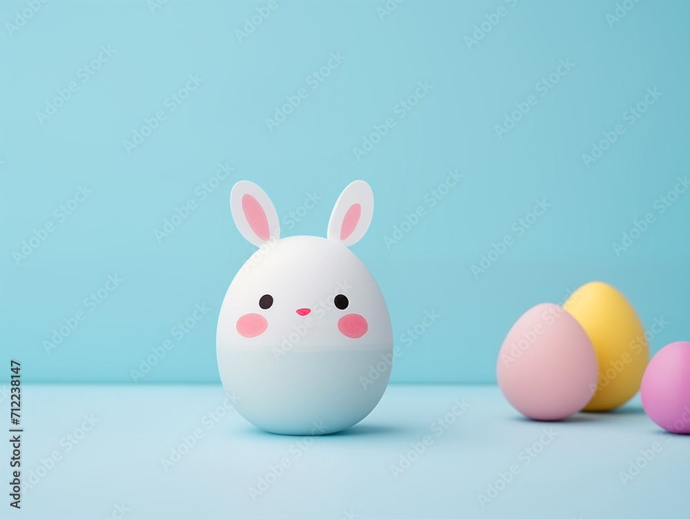 Easter bunny and eggs in minimalist background Easter bunny and eggs in minimalist background