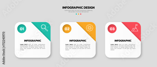Modern business infographic template with 3 options or steps icons. photo