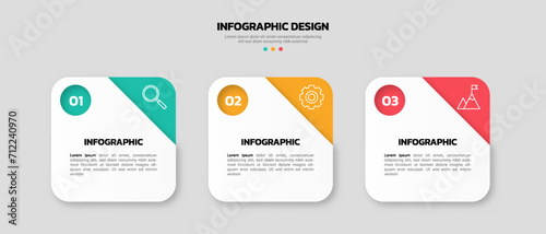 Modern business infographic template with 3 options or steps icons.