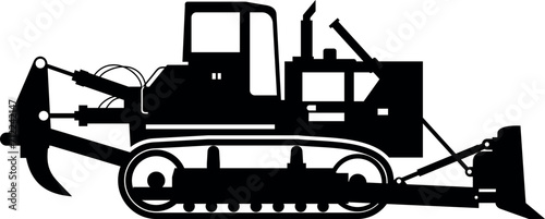 Silhouette of Bulldozer Icon in Flat Style. Vector Illustration