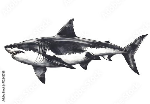The great white shark. Drawing of a predatory fish. 