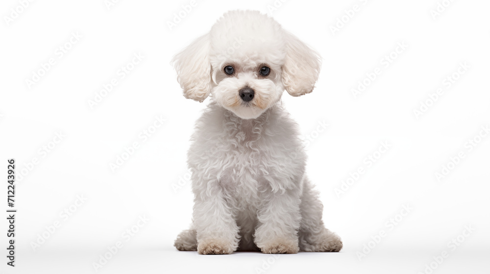 Obraz premium white poodle is sitting on white background photograph