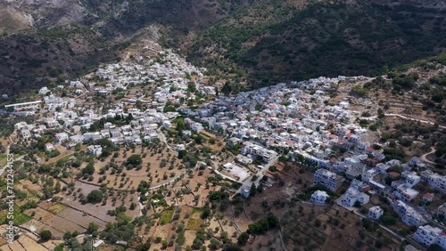 Panoramic aerial view of the beautiful village Filoti in the mountain landscape of Naxos island, Cyclades, Greece photo