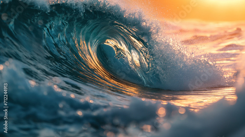 Beautiful ocean wave at sunset 