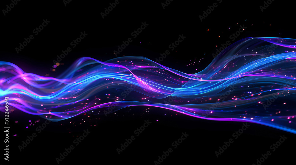 A stock photograph showcasing flowing abstract energy with vibrant blue and purple hues that seem to have been meticulously crafted by AI Generative technology. - obrazy, fototapety, plakaty 
