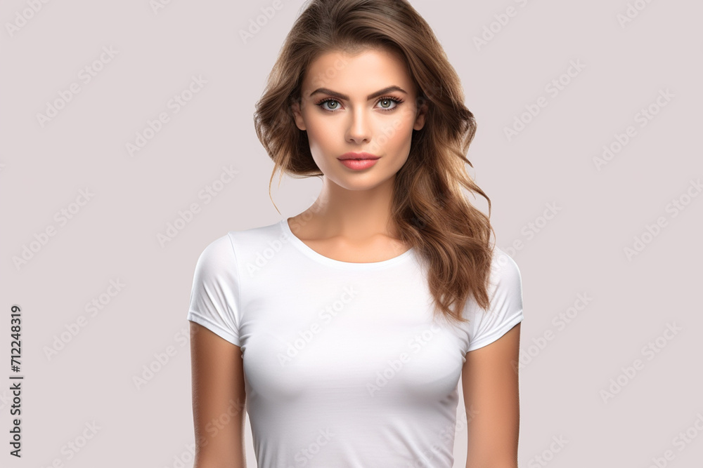 Woman in White Tshirt Mockup created with Generative AI Woman in White Tshirt Mockup created with Generative AI