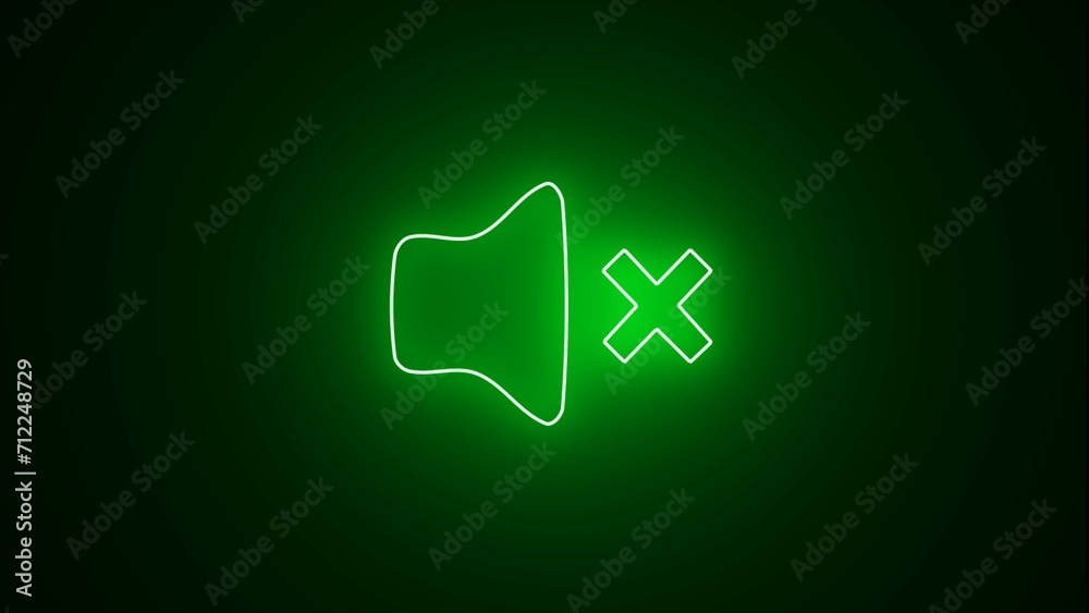Green neon on black background with green light, silent mode neon icon. There is no sound icon. neon Volume off symbol. Sound Simple Icon. Flat design. Green neon on black background with green light, silent mode neon icon. There is no sound icon. neon Volume off symbol. Sound Simple Icon. Flat design.