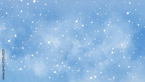 Winter background with watercolor snow texture. Winter sky. Snowy background. Cold weather.