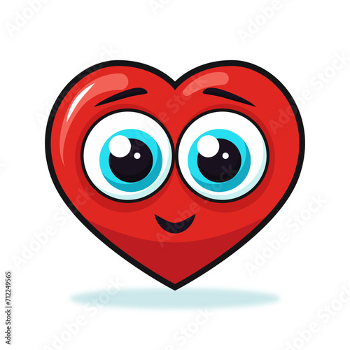 Red heart on a white background in cartoon style Postcard for February 14