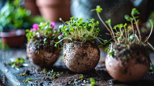 Microgreens in the eggshells, spring and easter concept. ai generated photo