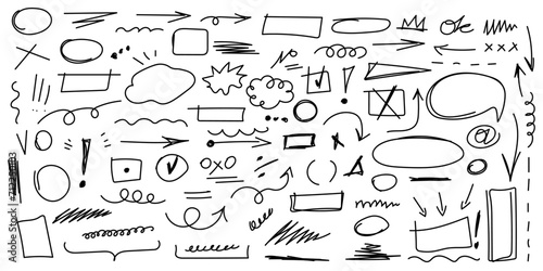 Set of cute doodle underline for notes. Hand drawn abstract collection of highlight, brush and elements. Vector illustration. Vector graphic highlight of brush pen. Hand drawn brush underline for