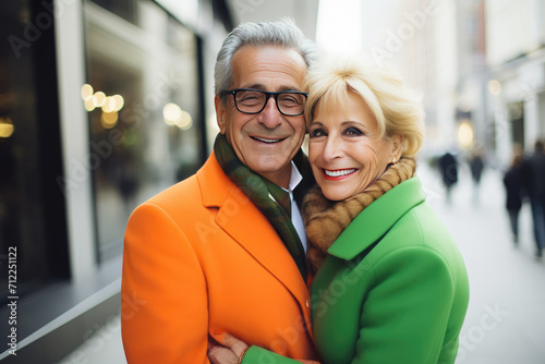 portrait of a mature couple, well dressed while embracing each other