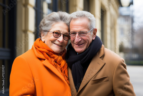 couple of retired people, very happy while looking at the camera
